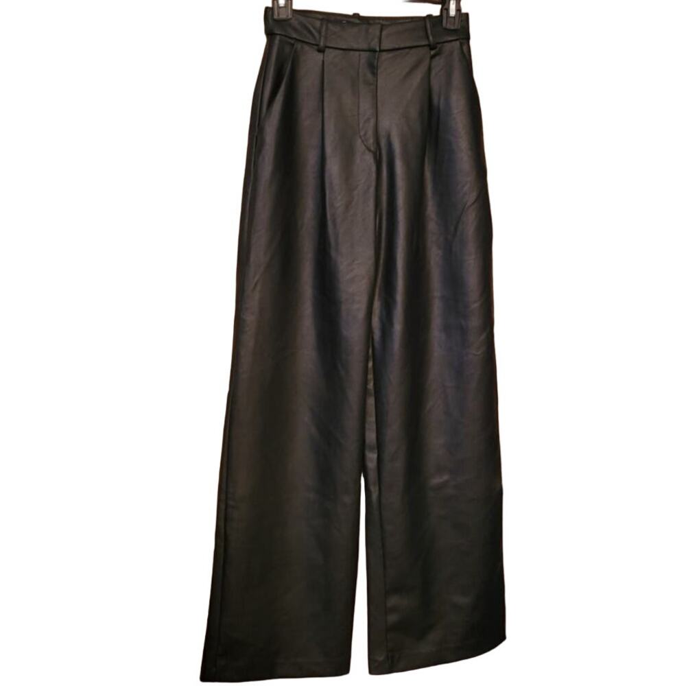H&M Black Faux Leather Straight Leg Pants